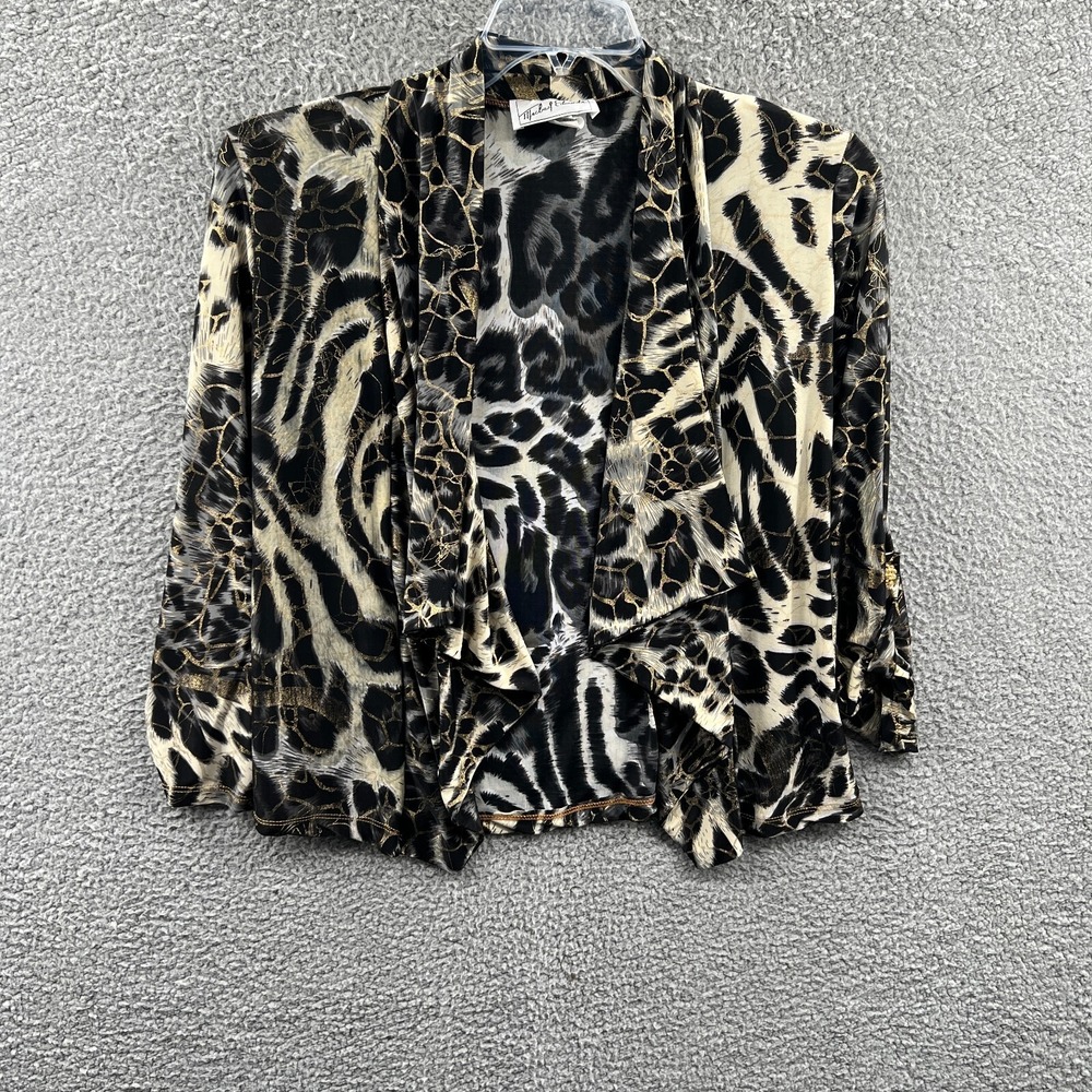 Womens Glam Animal Print Cardigan Sweater Small Metallic Gold Statement Layering